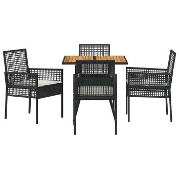 5-teiliges Garten-Essgruppen-Set mit Kissen in Schwarz Poly-Rattan