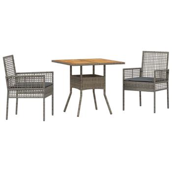 3-teiliges Gartenset mit Kissen Grau Poly Rattan