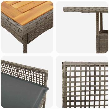 3-teiliges Gartenset mit Kissen Grau Poly Rattan