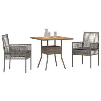 3-teiliges Gartenset mit Kissen Grau Poly Rattan