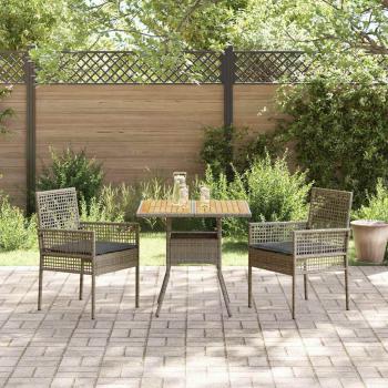 3-teiliges Gartenset mit Kissen Grau Poly Rattan