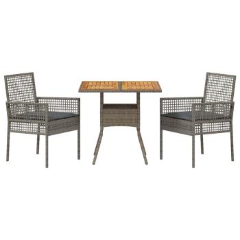 3-teiliges Gartenset mit Kissen Grau Poly Rattan