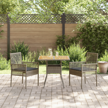 3-teiliges Gartenset mit Kissen Grau Poly Rattan