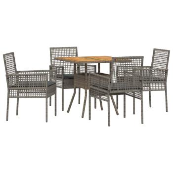 5-teiliges Garten-Essset mit Kissen Grau Poly Rattan