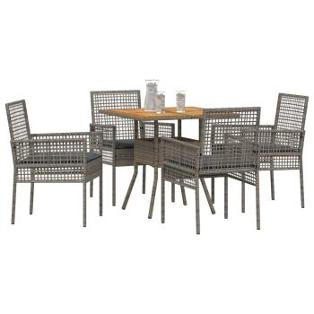 5-teiliges Garten-Essset mit Kissen Grau Poly Rattan