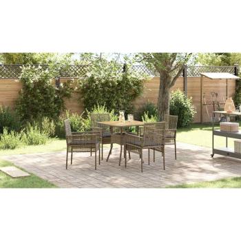 5-teiliges Garten-Essset mit Kissen Grau Poly Rattan
