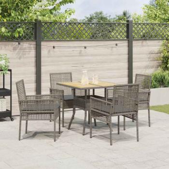 5-teiliges Garten-Essset mit Kissen Grau Poly Rattan