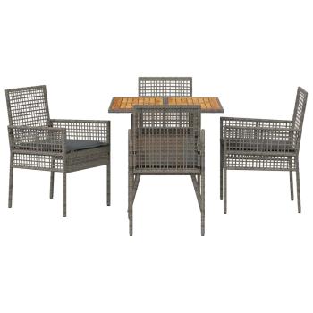 5-teiliges Garten-Essset mit Kissen Grau Poly Rattan