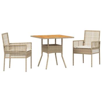 3-teiliges Garten-Essgruppen-Set mit Kissen Beige Poly-Rattan