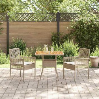 3-teiliges Garten-Essgruppen-Set mit Kissen Beige Poly-Rattan