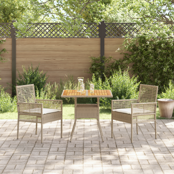 3-teiliges Garten-Essgruppen-Set mit Kissen Beige Poly-Rattan