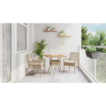 3-teiliges Garten-Essgruppen-Set mit Kissen Beige Poly-Rattan