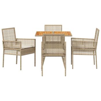 5-teiliges Garten-Essgruppen-Set mit Kissen Beige Poly-Rattan
