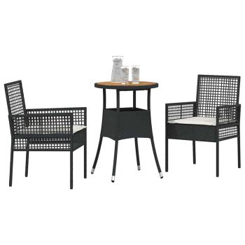3-teiliges Gartentischset Schwarz Poly-Rattan