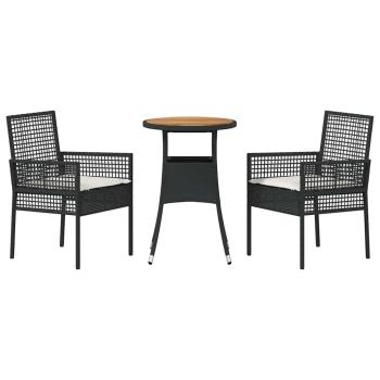 3-teiliges Gartentischset Schwarz Poly-Rattan