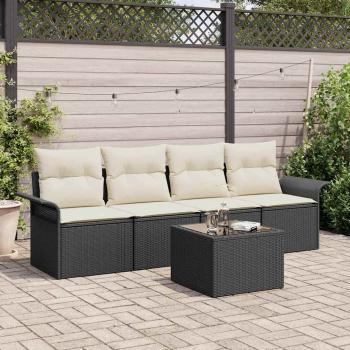 ARDEBO.de - 5-teiliges Garten-Sofa-Set mit Kissen Schwarz Poly-Rattan