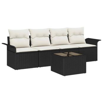 5-teiliges Garten-Sofa-Set mit Kissen Schwarz Poly-Rattan
