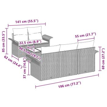6-teiliges Garten Sofa Set mit Kissen in Schwarz aus Poly Rattan