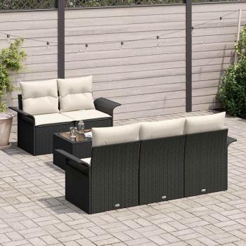 6-teiliges Garten Sofa Set mit Kissen in Schwarz aus Poly Rattan