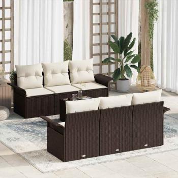 ARDEBO.de - 7-teiliges Garten Sofa Set mit Kissen Braun Poly Rattan