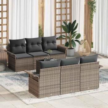 ARDEBO.de - 7-teiliges Garten-Sofa-Set mit Kissen in Grau aus Poly-Rattan