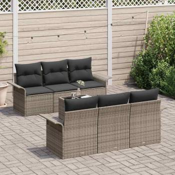 7-teiliges Garten-Sofa-Set mit Kissen in Grau aus Poly-Rattan