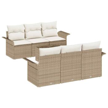 7-teiliges Gartensofa Set mit Kissen Beige Poly Rattan