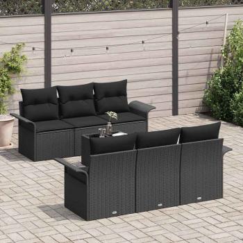7-teilige Garten Sofa Set mit Kissen Schwarz Poly Rattan