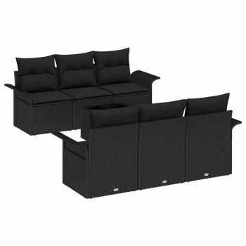 7-teilige Garten Sofa Set mit Kissen Schwarz Poly Rattan