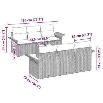 7-teilige Garten Sofa Set mit Kissen Schwarz Poly Rattan
