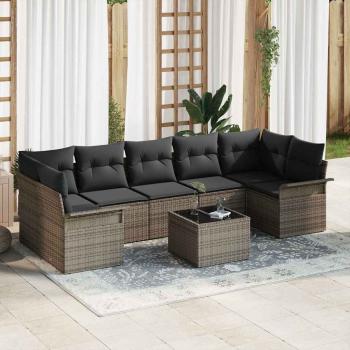 ARDEBO.de - 8-teiliges Garten Sofa Set mit Kissen Grau Poly Rattan