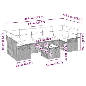 8-teiliges Garten Sofa Set mit Kissen Grau Poly Rattan