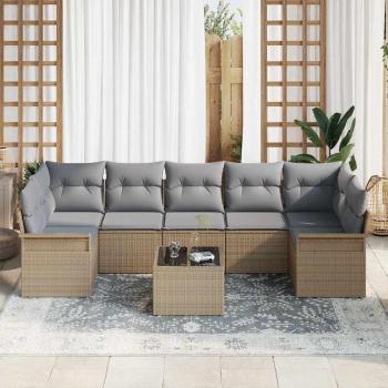 8-teiliges Garten-Sofa-Set mit Kissen in Beige Poly Rattan