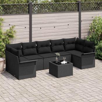 ARDEBO.de - 8-teiliges Garten Sofa Set mit Kissen Schwarz Poly Rattan