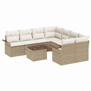 9-teiliges Garten Sofaset mit Kissen Beige Poly Rattan