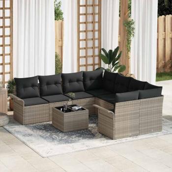 ARDEBO.de - 9-teiliges Garten Sofa Set mit Kissen Hellgrau Poly Rattan