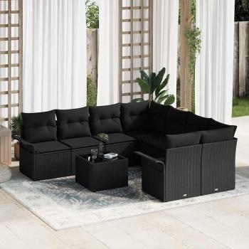 ARDEBO.de - 9-teiliges Garten Sofa Set mit Kissen Schwarz Poly Rattan