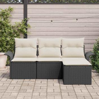 4-teiliges Garten-Sofa-Set mit Kissen Schwarz Poly Rattan