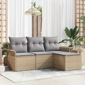 ARDEBO.de - 4-teiliges Garten Sofa Set mit Kissen Beige Poly Rattan