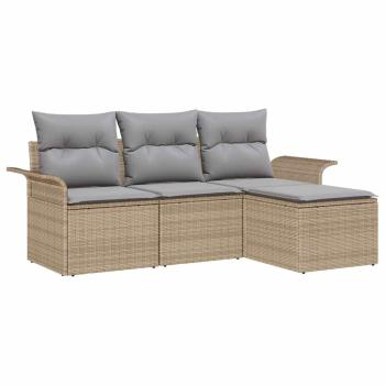 4-teiliges Garten Sofa Set mit Kissen Beige Poly Rattan