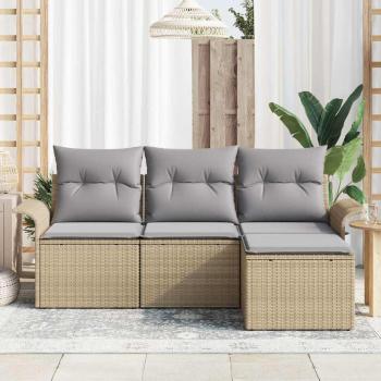 4-teiliges Garten Sofa Set mit Kissen Beige Poly Rattan