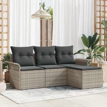 ARDEBO.de - 4-teiliges Garten Sofa Set mit Kissen Hellgrau Poly Rattan
