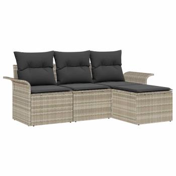 4-teiliges Garten Sofa Set mit Kissen Hellgrau Poly Rattan