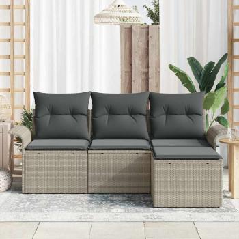 4-teiliges Garten Sofa Set mit Kissen Hellgrau Poly Rattan