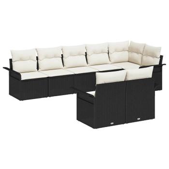 8-teiliges Garten Sofa Set mit Kissen Schwarz Poly Rattan