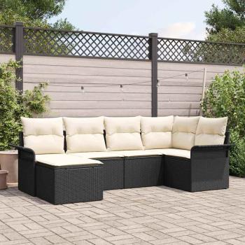 ARDEBO.de - 6-teiliges Garten Sofa Set mit Kissen Schwarz Poly-Rattan