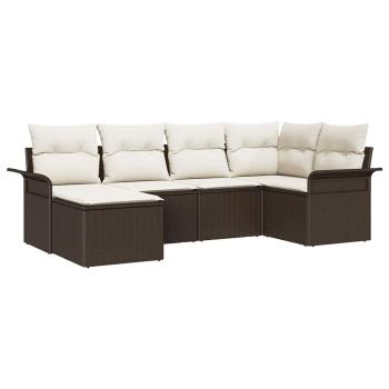6-teiliges Garten-Sofa-Set mit Kissen Braun Poly Rattan