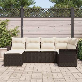 6-teiliges Garten-Sofa-Set mit Kissen Braun Poly Rattan