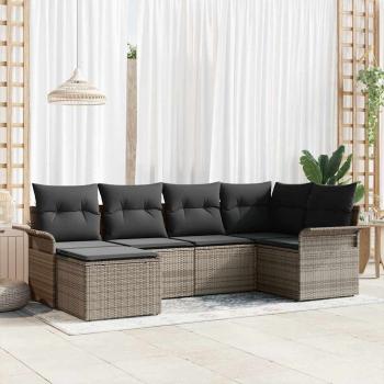 ARDEBO.de - 6-teiliges Garten-sofa-set mit Kissen Grau Poly-Rattan