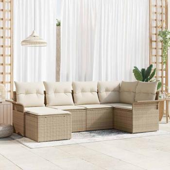 ARDEBO.de - 6-teiliges Garten-Sofa-Set mit Kissen Beige Poly-Rattan